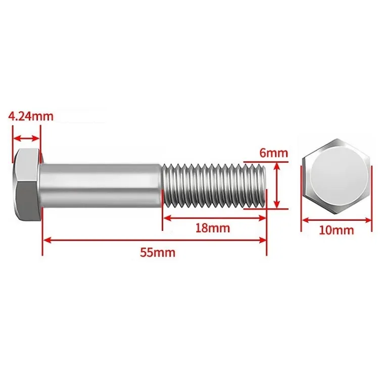 M6X55MM DIN 931 SS Bolts